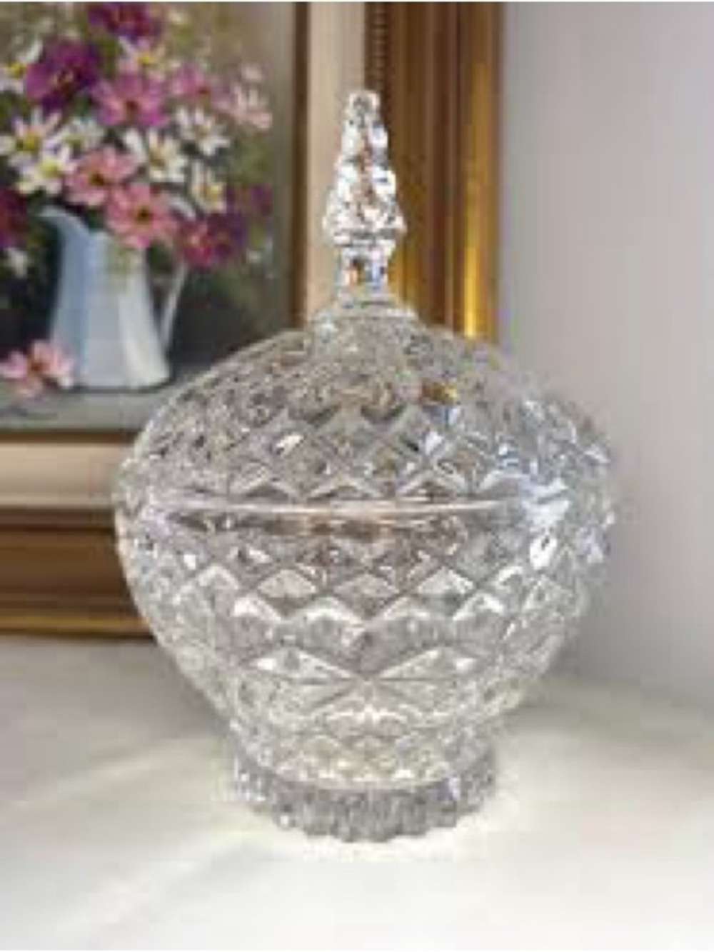 🩷 Vintage Crystal D'Adriana 24% Lead Crystal Footed Candy Bowl with Lid, 9”t